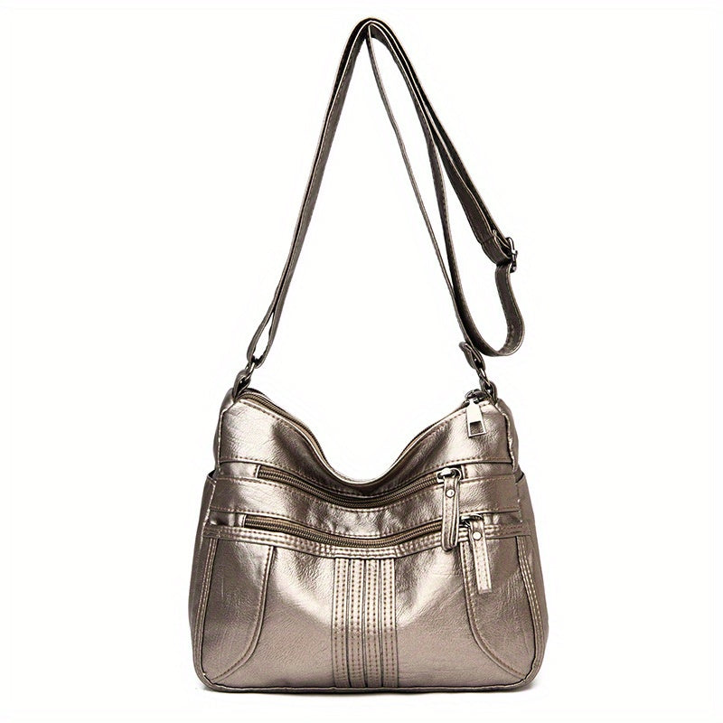 Fashion PU Leather Shoulder Bag - Women's Casual Travel Multi-Pocket Purse